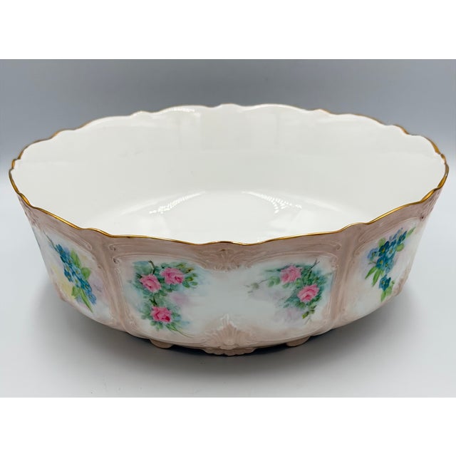 1920s Tirschenreuth Baronesse Bavaria Serving Bowl Hand-Painted Roses 24k Gold Trim For Sale - Image 4 of 11
