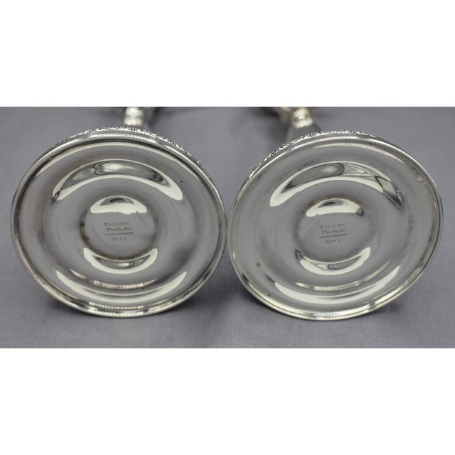 Pair of 7.5" Sterling Silver Weighted Prelude Candlesticks by International For Sale In Raleigh - Image 6 of 7