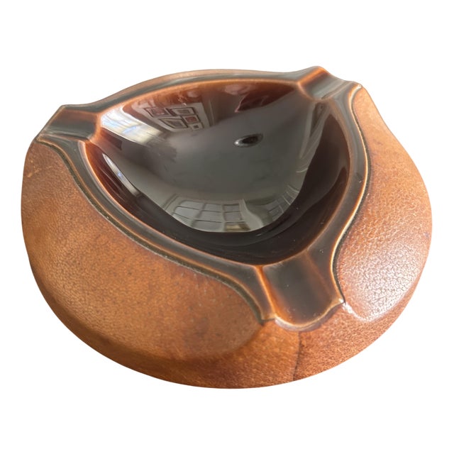 Ceramic and Leather Ashtray by Longchamp, 1950s For Sale