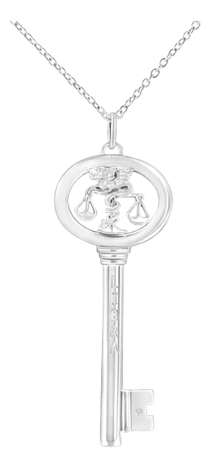 .925 Sterling Silver Diamond Accent Libra Zodiac Key 18" Pendant Necklace