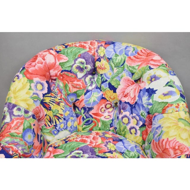 Vintage English Regency Floral Chintz Tufted Rolled Arm Club Lounge Chair - Pair For Sale - Image 4 of 12