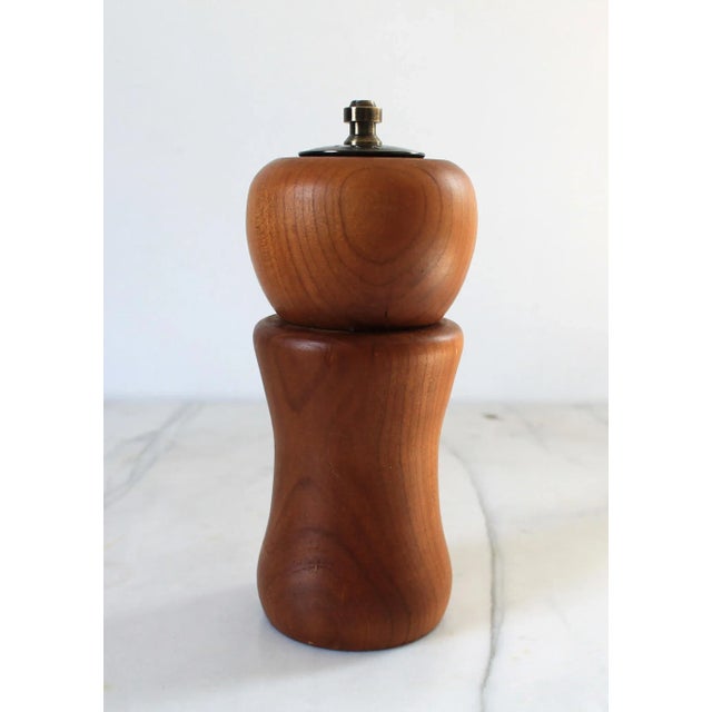 Vintage Hand Turned Cherrywood Salt Shaker & Pepper Grinder Combo For Sale - Image 4 of 9