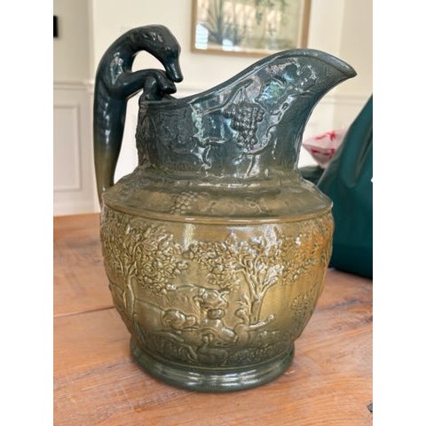Majolica Antique Majolica Hunt Scene Pitcher For Sale - Image 4 of 4