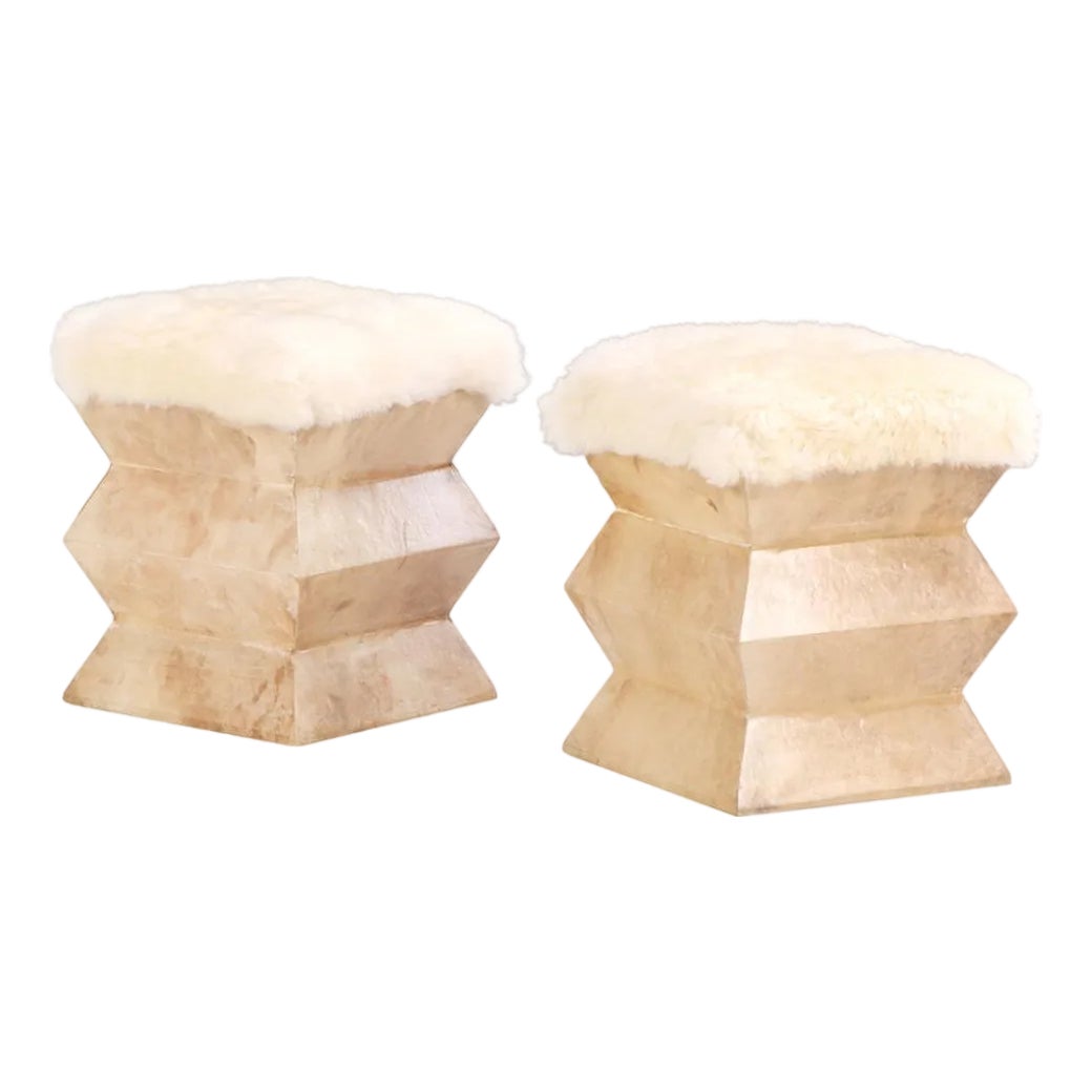 A Pair of Parchment Covered Stools of Architectural Form. | Chairish