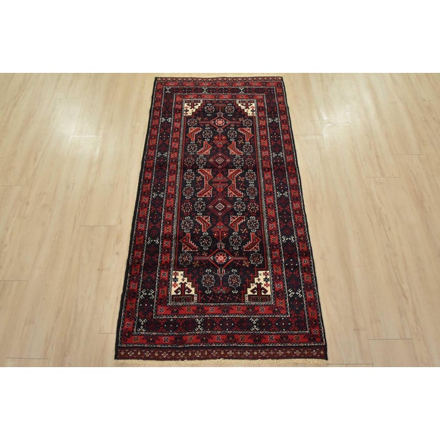 Cabin Baloch Rug 2’10” X 5’7” Blue Wool Vintage Tribal Hand-Knotted Oriental Carpet For Sale - Image 3 of 12