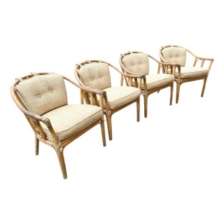 Set of Four McGuire Style Barrel Back Rattan Chairs For Sale