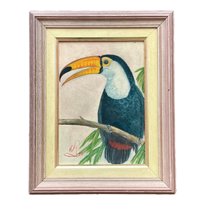 Late 20th Century Vintage Boho Original Oil Painting of Toucan