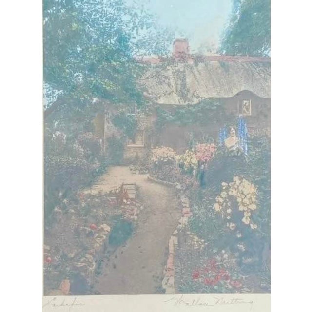 “Larkspur” by Wallace Nutting Print is 10” x 13 1/4” Framed is 20 5/8” x 24 1/2” Hand-colored photograph with original...