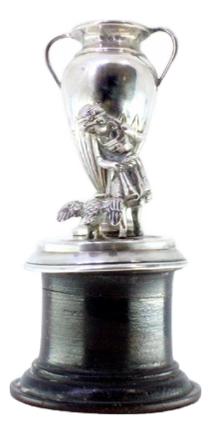 Silver Toothpick Holder with Girl and Goose on Wooden Base