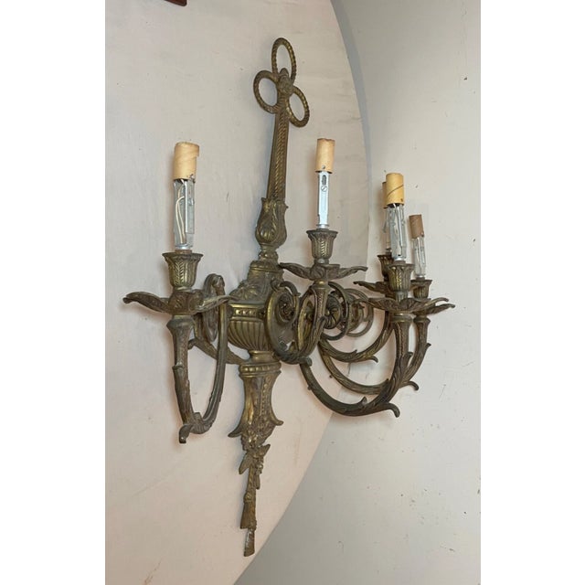 Spanish Large Antique Ornate Spanish Style Gilded Bronze Brass Wall Sconce Fixture Light For Sale - Image 3 of 11