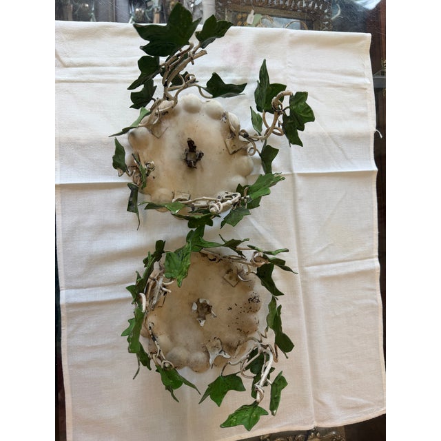 Vintage Ivy Metal Tole Hurricane Candle Holders Pair For Sale - Image 12 of 14
