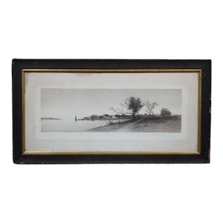 Antique Ernest C Rost the Oysterman's Home Panoramic Landscape Etching 31" For Sale