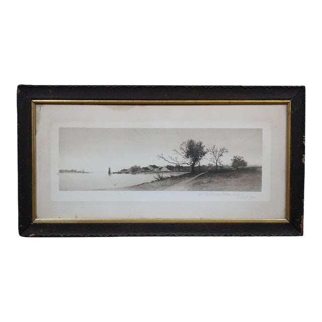 Antique Ernest C Rost the Oysterman's Home Panoramic Landscape Etching 31" For Sale