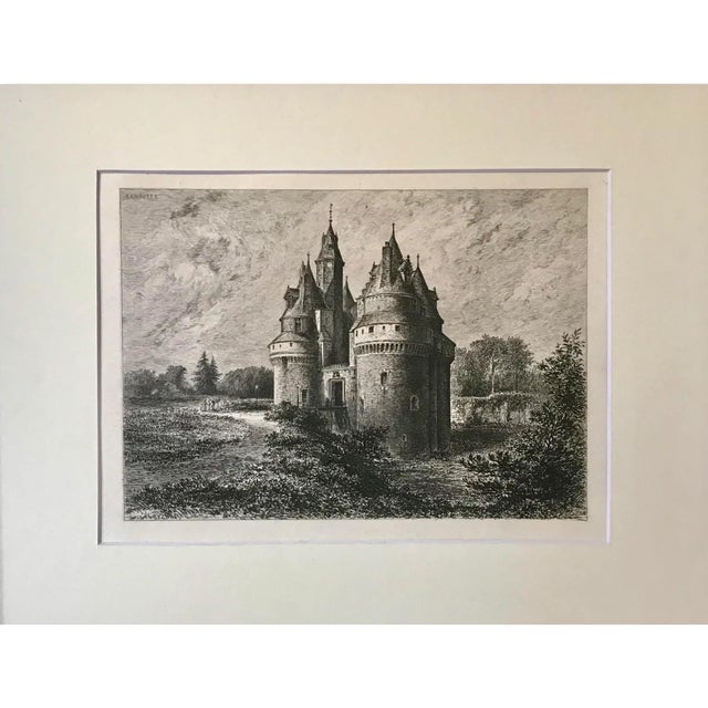 Antique French Etching Chateau Rambures by Lancelot artist signed in the plate c. 1860. Presented matted and framed....
