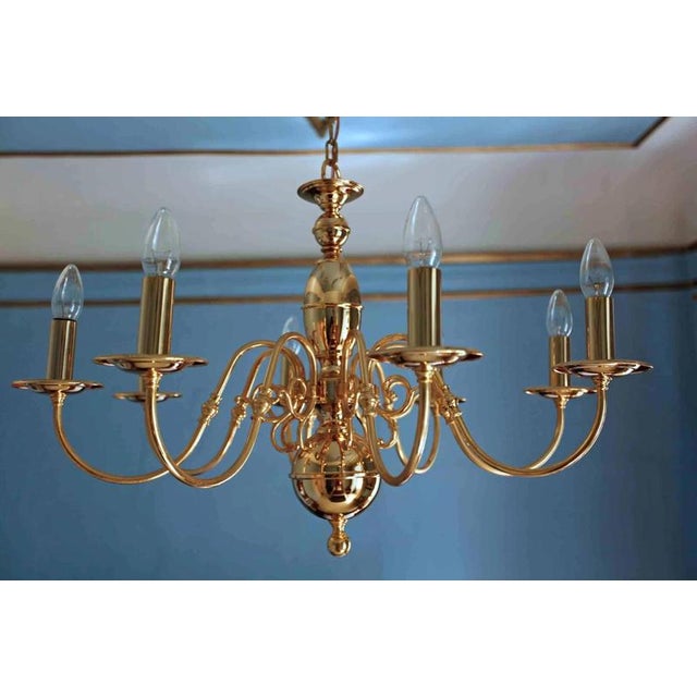 2000 - 2009 Polished Brass 8-Arm Chandelier For Sale - Image 5 of 6