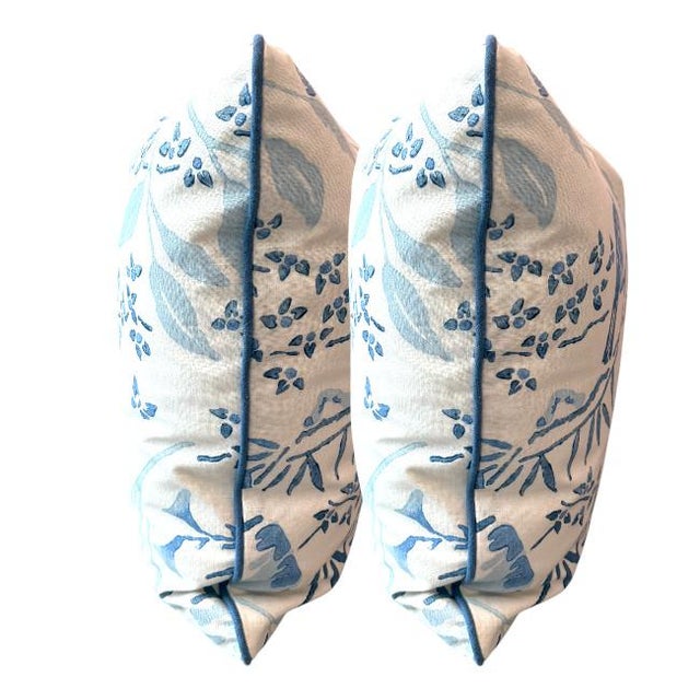 Chinoiserie Pair of 22'' Blue Chinoiserie Bird Print Throw Pillows For Sale - Image 3 of 5
