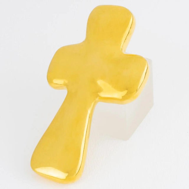 Edouard Rambaud Gilded Metal Cross Brooch For Sale - Image 9 of 10