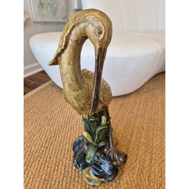 Mid 20th Century Earthenware Garden Spoonbill Bird Sculpture For Sale - Image 5 of 7