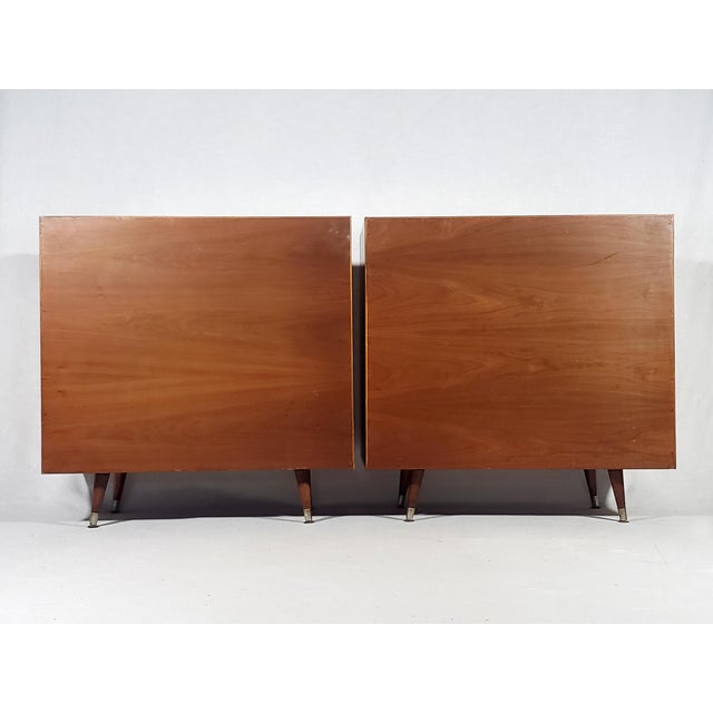 Mid 20th Century Pair of Vintage Original Mid-Century Modern Walnut Finish All Wood Display Cabinets With Adjustable Shelves and Sliding Wire Glass Doors For Sale - Image 5 of 18