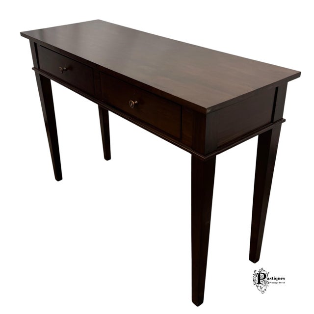 Vintage Transitional Style Console Table featuring Hardwood Construction, Two Drawers with Brass Pulls, and Tapered Legs