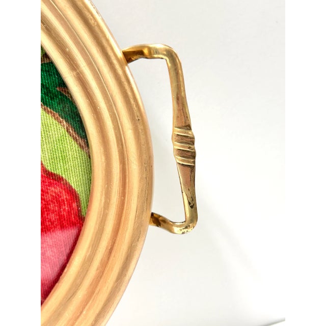 Oval Brass Gallery Tray With Floral Fabric Insert – Vintage Serving Tray, Bar Cart Decor For Sale - Image 10 of 12