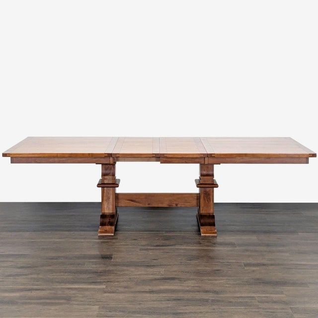 Traditional Amish Tables Cherry Trestle Dining Table With Self-Storing Leaves For Sale - Image 3 of 11