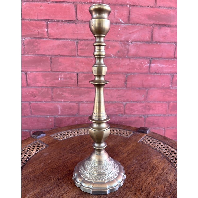 Vintage Bombay Company Brass Candlestick Holder With Scalloped Base For Sale - Image 4 of 6
