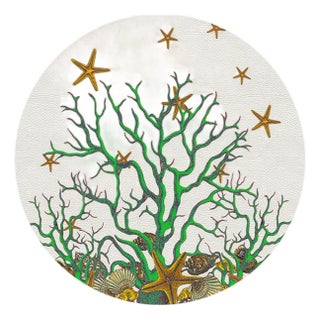 Coral Reef Vegan Leather Round Pebble Placemat White Green, Set of 4 For Sale