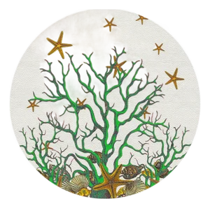 Coral Reef Vegan Leather Round Pebble Placemat White Green, Set of 4