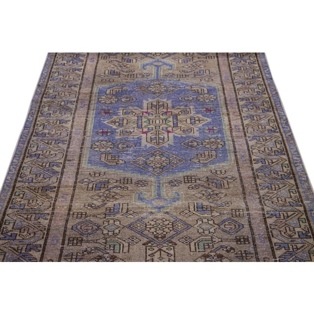 Persian Vintage Distressed Brown Geometric Wool Rug For Sale - Image 3 of 7