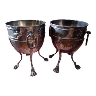 Vintage Silver Plate Footed Planter Jardinieres or Ice Chillers - a Pair For Sale