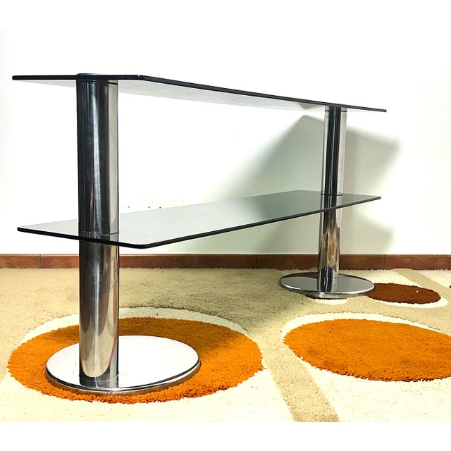 Console Table in Chromed Steel with Smoked Glass, 1970s For Sale - Image 6 of 15