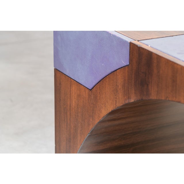 A beautifully designed, geometrically crafted dressing table or vanity made of walnut wood, featuring a waist-length...