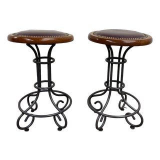 Vintage Virginia House Oxblood Burgundy Vinyl Nailhead Swivel Backless Barstools For Sale