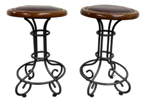 Vintage Virginia House Oxblood Burgundy Vinyl Nailhead Swivel Backless Barstools