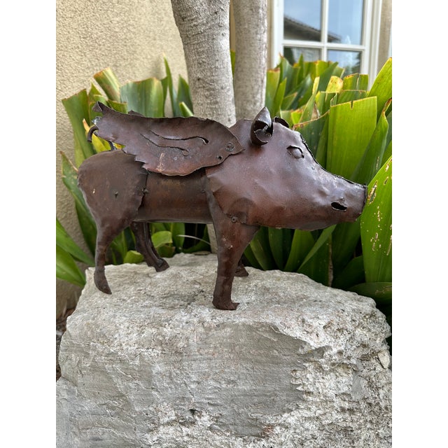 Vintage Brutalist Metal Winged Pig Garden Sculpture For Sale - Image 11 of 13