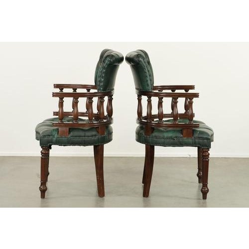 Chesterfield Desk Chairs in Green Flame-Patterned Cowhide Leather, Set of 2 For Sale - Image 4 of 16