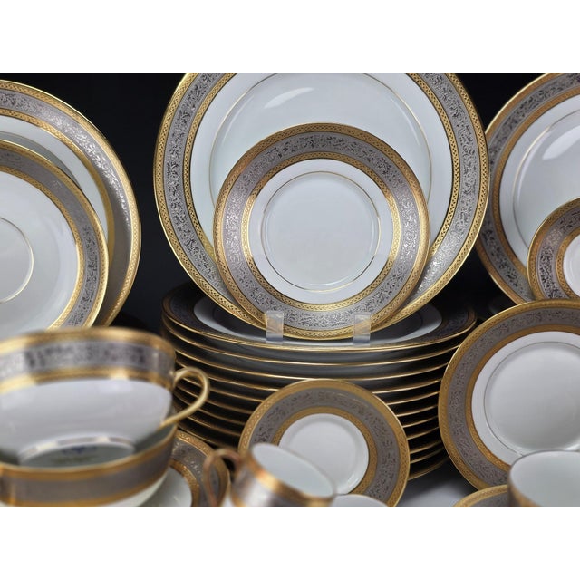 Gilt and Platinum Plaisance Service by Raynaud Limoges for Céralène, Set of 65 For Sale - Image 13 of 14