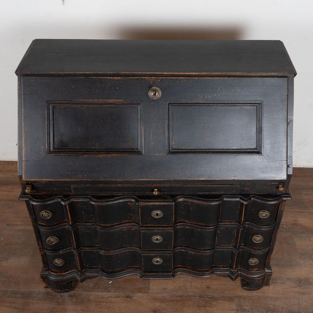Late 18th Century Danish Black Painted Oak Rococo Secretary Bureau For Sale - Image 6 of 10