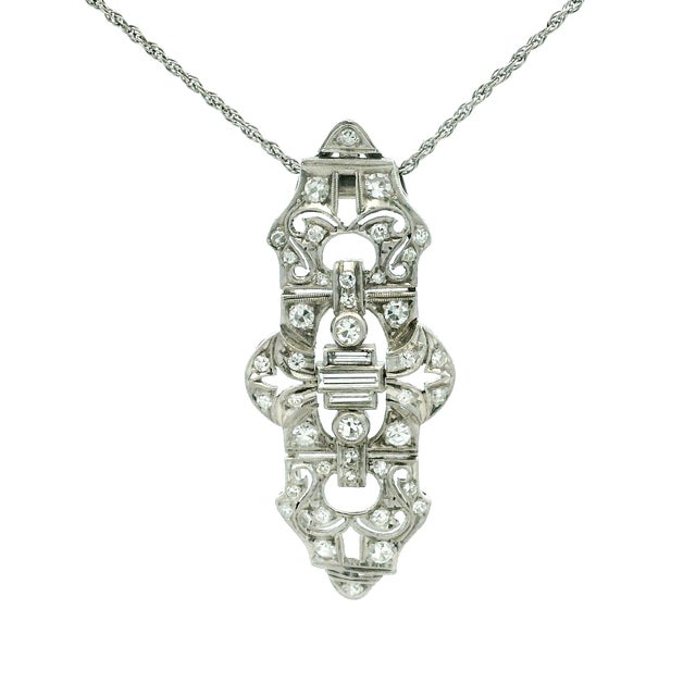 Art Deco Platinum Diamond Filigree Pendant Necklace, Circa 1925 For Sale In Miami - Image 6 of 9