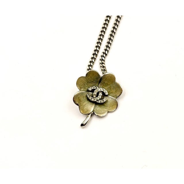 Chanel Vintage Silver CC Mint Clover Pendant Necklace *Marked 04 *Made in France - It is approximately 17.5" long. - The...