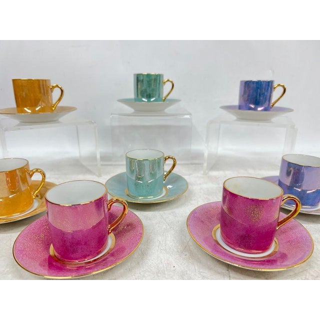 1990s Rare Complete 1990s Pottery Barn Japanese Iridescent Demitasse Set — 16 Pieces For Sale - Image 5 of 11