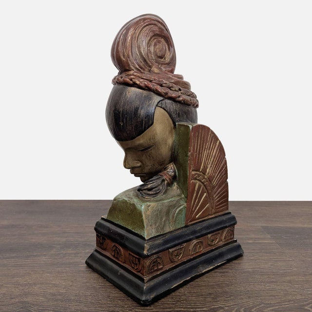Asian Pair of Vintage Bookends With Asian Inspired Busts For Sale - Image 3 of 18
