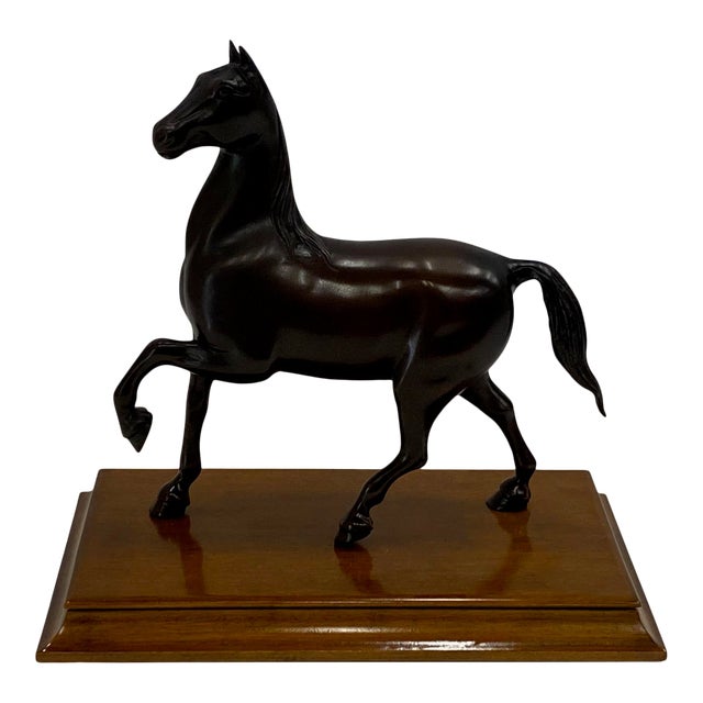 Bronze Horse on Wooden Base Chairish