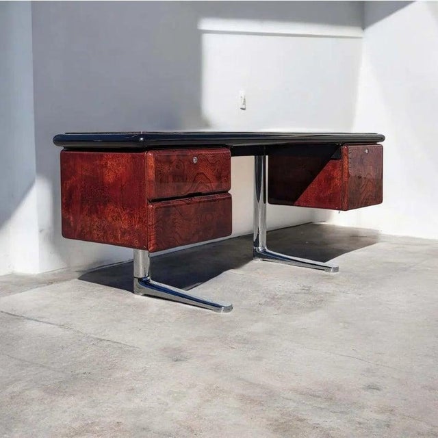 Black Mid-Century Warren Platner for Knoll Burl Wood & Chrome Desk, 1970s, Oak For Sale - Image 8 of 10