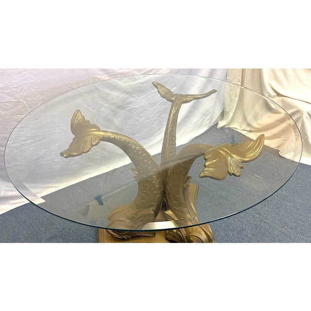 1960's Italian Hollywood Regency Brass Koi Fish Dining Table With Beveled Glass Top For Sale - Image 10 of 15