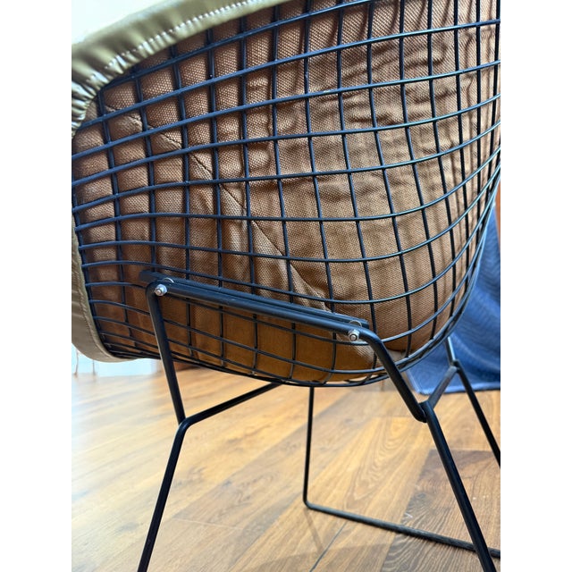Mid Century Modern Original Vintage Knoll Diamond Chair by Harry Bertoia With Olive Leather Cover For Sale - Image 9 of 12