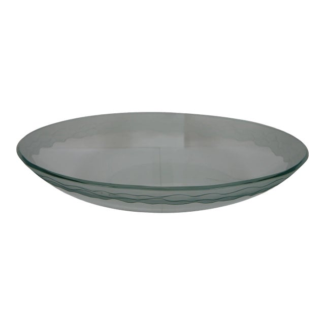 Vintage Over Sized Blown Glass Fruit Centerpiece Bowl With Frosted Edge For Sale