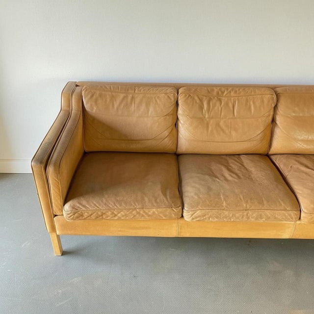 Camel Leather 3-Seater Sofa from Stouby, 1970s For Sale - Image 3 of 12