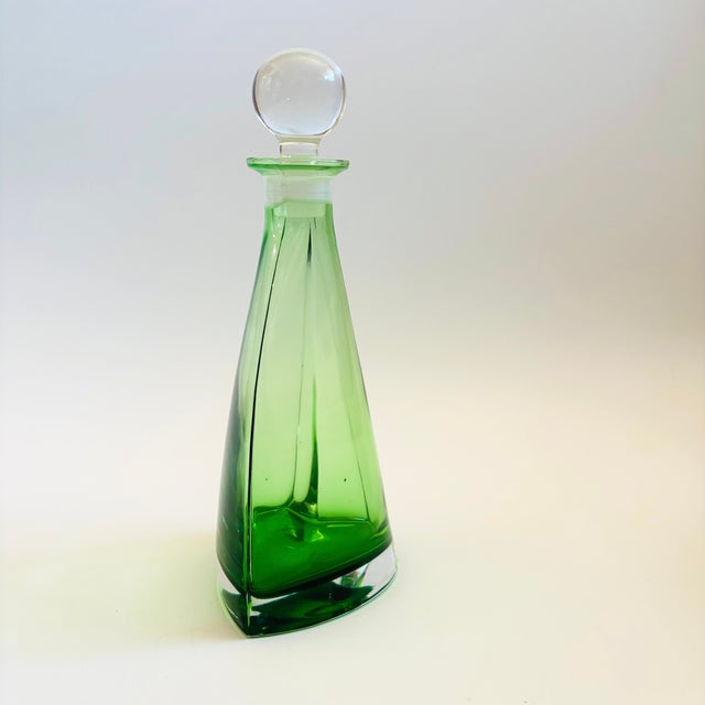Mid Century Green Art Glass Decanter For Sale - Image 4 of 13